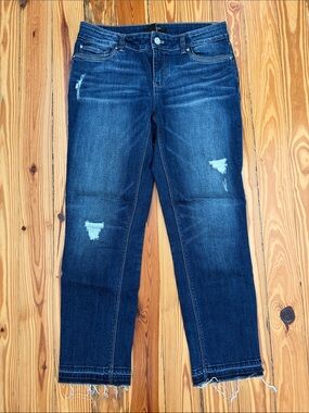 White House Black Market Dark Blue Distressed Cropped Jeans